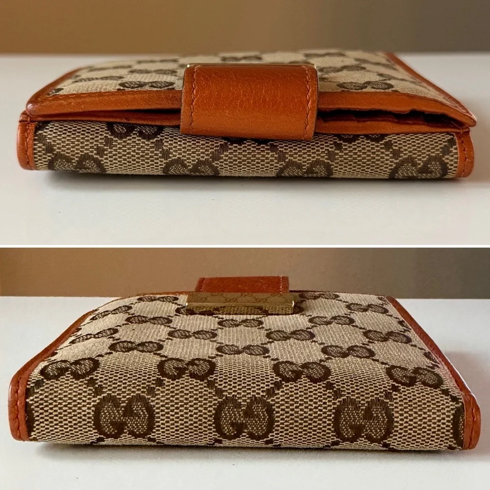 Gucci GG Supreme Canvas Bifold Wallet Orange Leather Trim - Picture 4 of 11